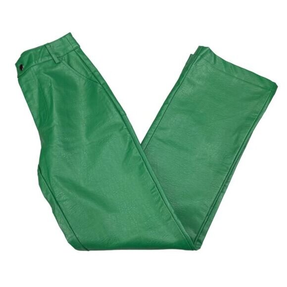 NWT PRINCESS POLLY Ashlea Faux Leather Mid Rise Slim Fit Flare Pants Sz 0 Green - Picture 6 of 12